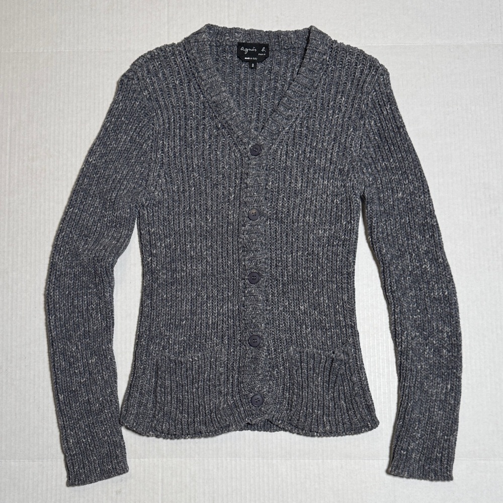AGNÉS B.‎ Women's Knit Cotton Gray Button-Up Cardigan Sweater Made in Italy 2